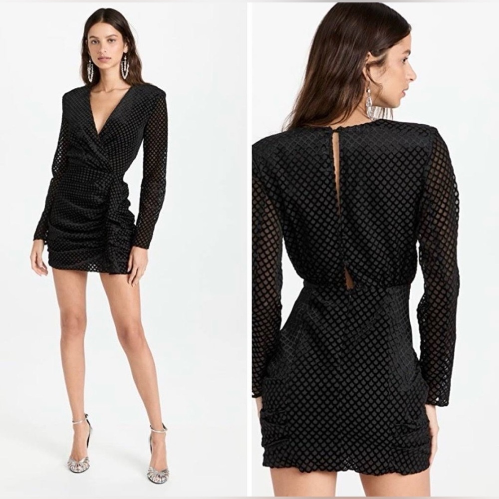 Ramy Brook Allona Black Long-Sleeve Ruched Mini Dress 4 $395